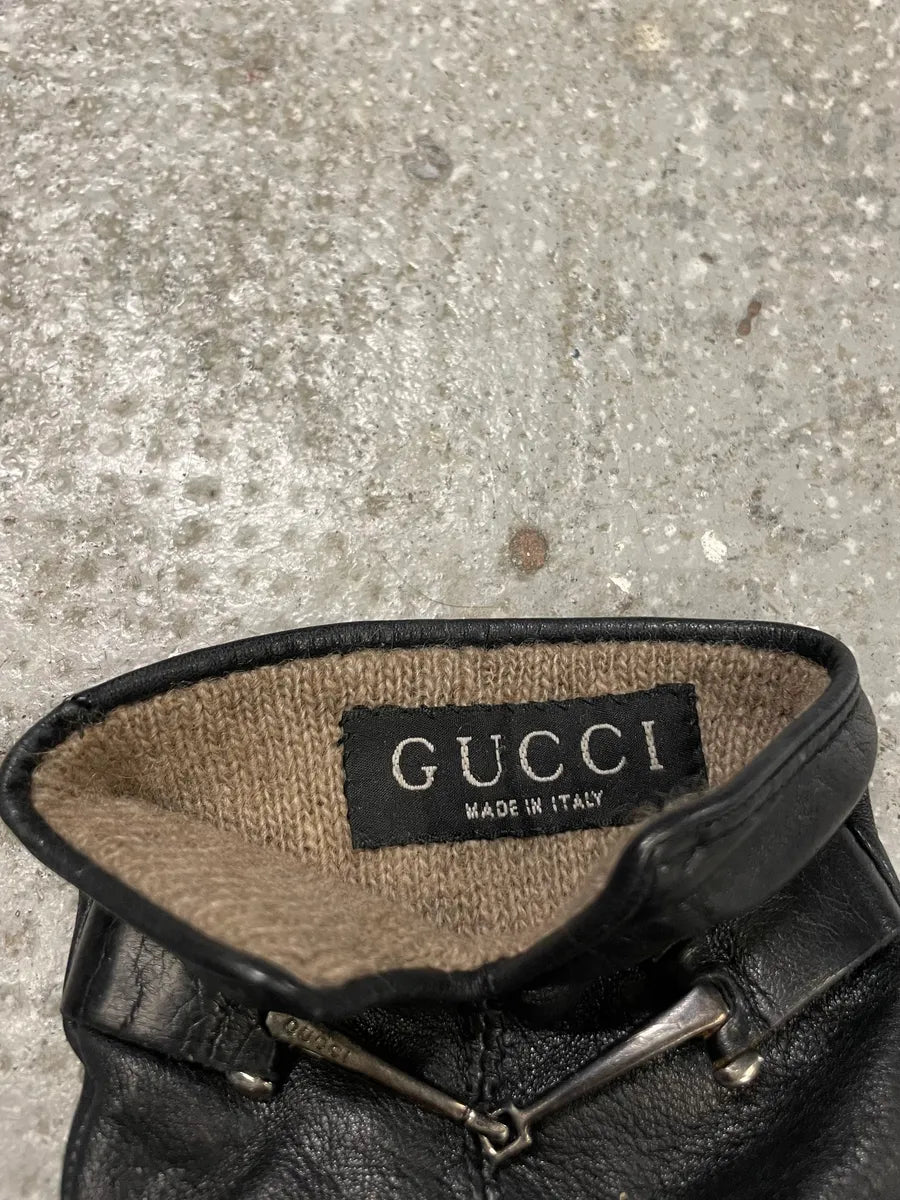 Gucci Black Leather Gloves (XXL) 7