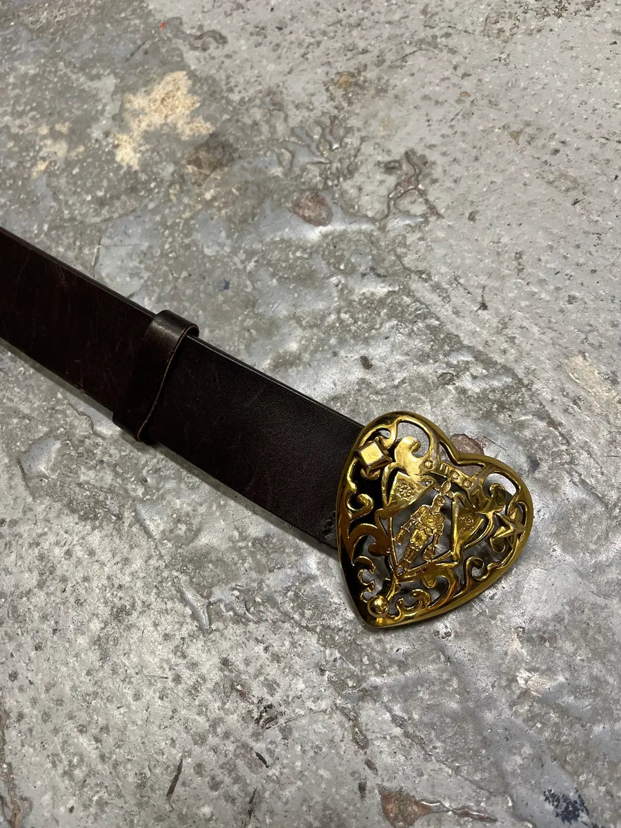 Gucci Black Leather Gold Human Heart Buckle Belt ZqpDtot 4