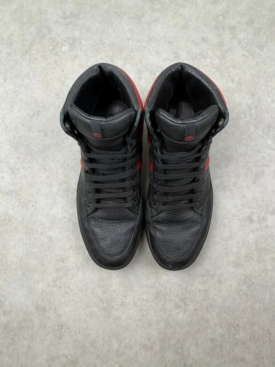 Gucci Black Leather High Red Contrast Stripe Sneakers sUJbfop 3