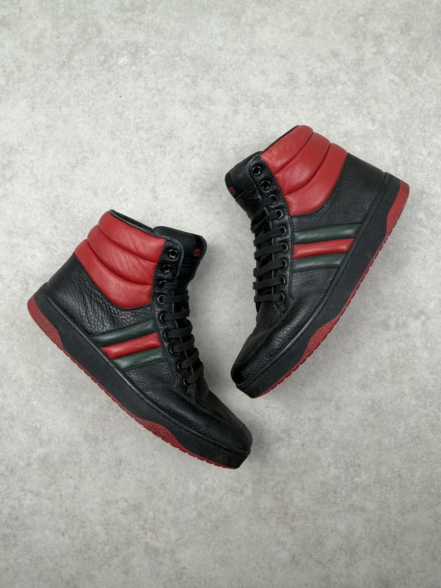 Gucci Black Leather High Red Contrast Stripe Sneakers sUJbfop 2