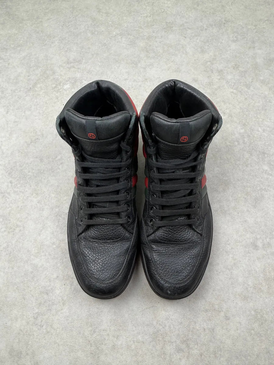 Gucci Black Leather High Red Contrast Stripe Sneakers sUJbfop 4