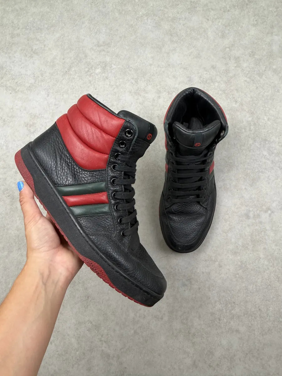 Gucci Black Leather High Red Contrast Stripe Sneakers sUJbfop 0