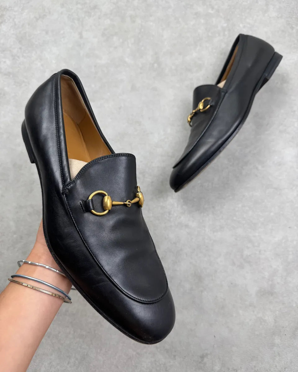 Gucci Black Leather Horsebit Jordaan Loafers PcHiSnV 0