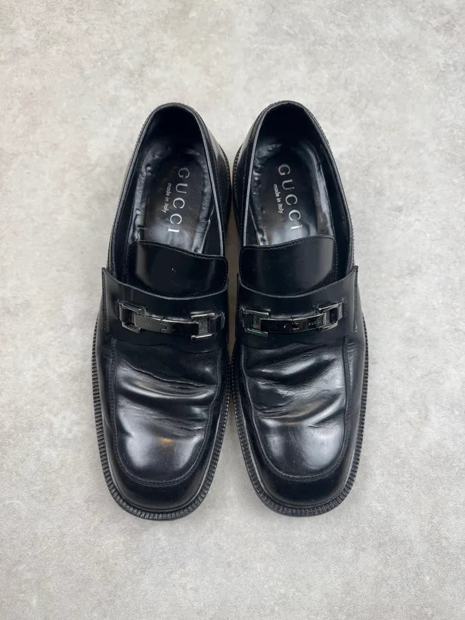 2000s Gucci Black Leather Horsebit Loafer Shoes by Tom Ford GFzWZrE 3