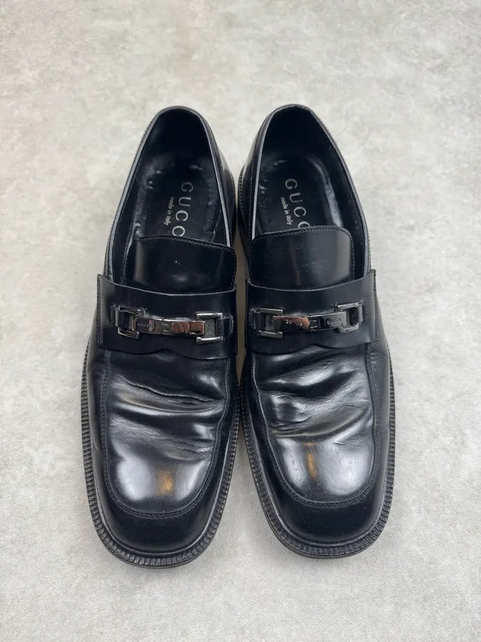 2000s Gucci Black Leather Horsebit Loafer Shoes by Tom Ford GFzWZrE 1