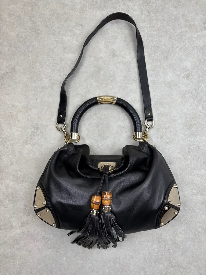 2000s Gucci Black Leather Indy Hobo Shoulder Bag by Frida Giannini CQSvbIb 4