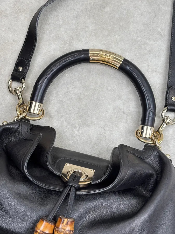 2000s Gucci Black Leather Indy Hobo Shoulder Bag by Frida Giannini CQSvbIb 5