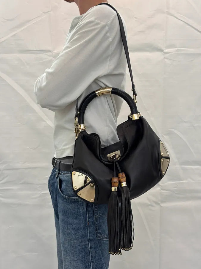 2000s Gucci Black Leather Indy Hobo Shoulder Bag by Frida Giannini CQSvbIb 1
