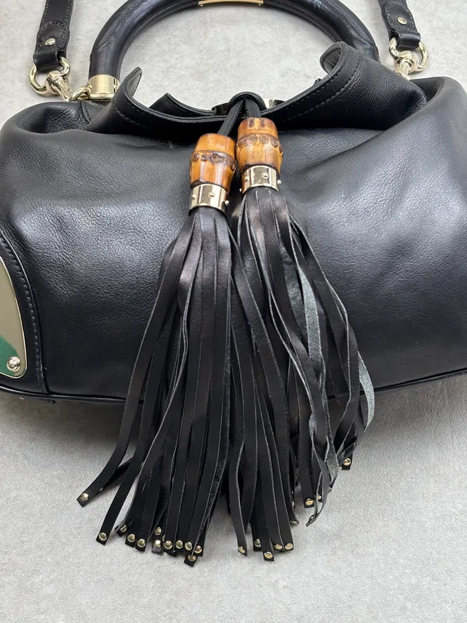 2000s Gucci Black Leather Indy Hobo Shoulder Bag by Frida Giannini CQSvbIb 10