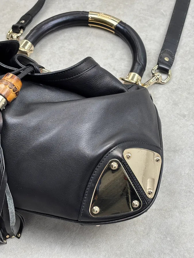 2000s Gucci Black Leather Indy Hobo Shoulder Bag by Frida Giannini CQSvbIb 9