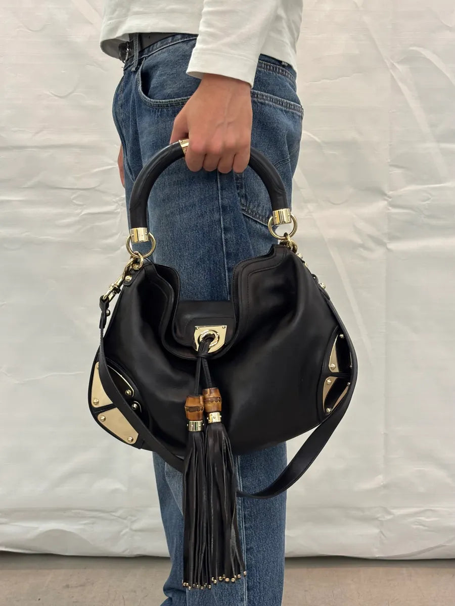 2000s Gucci Black Leather Indy Hobo Shoulder Bag by Frida Giannini CQSvbIb 2