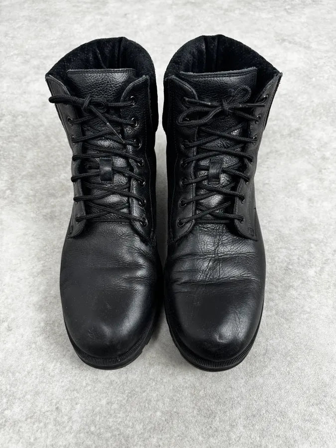 Gucci Black Leather Lace-Up Textured Cuff Boots LiFaGbk 3