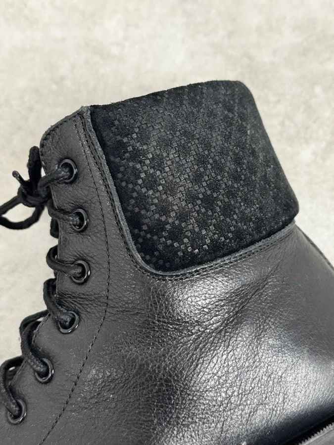 Gucci Black Leather Lace-Up Textured Cuff Boots LiFaGbk 4