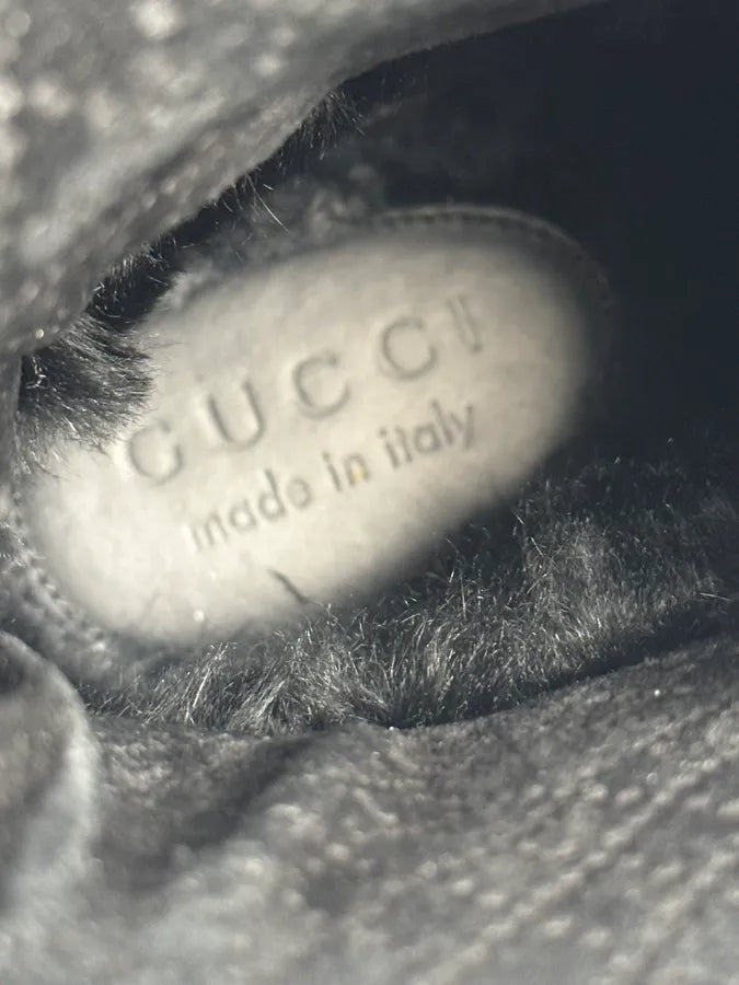 Gucci Black Leather Lace-Up Textured Cuff Boots LiFaGbk 8