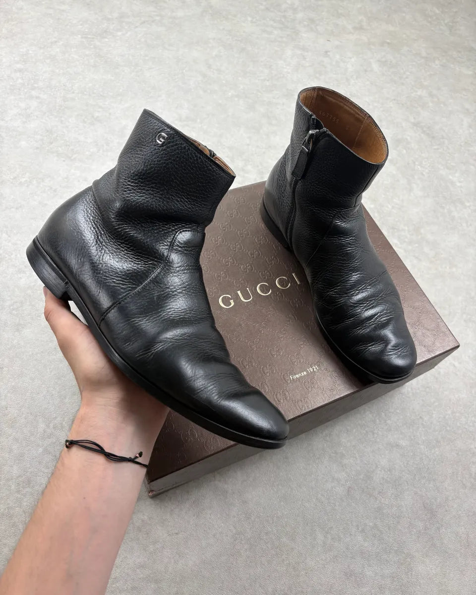 2000s Gucci Black Leather Logo Boots GNDbCTw 0