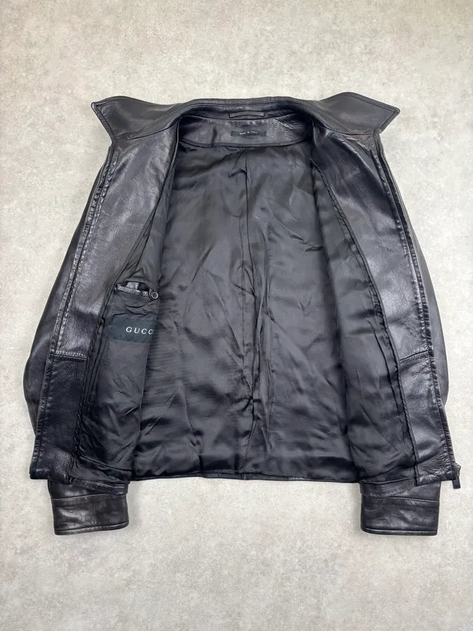 1990s Gucci Black Premium Leather Jacket by Tom Ford jgiHmBc 6