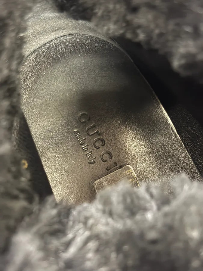 2010s Gucci Black Leather Fur Monogram Sneakers gsxDPLY 8
