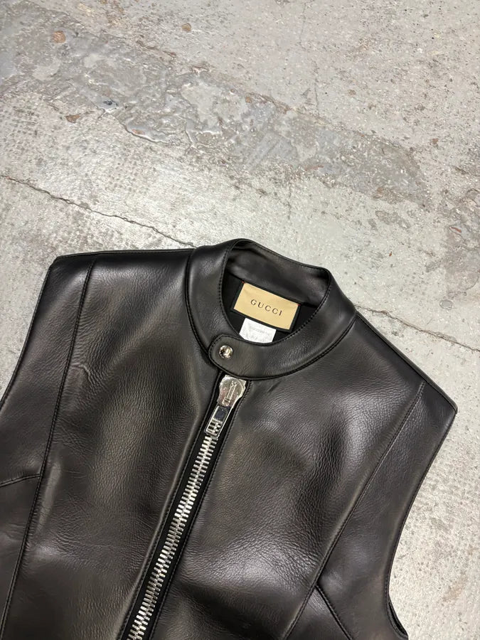 FW2023 Gucci Black Leather Multi Ultra-Zip Vest FUsvxVw 3