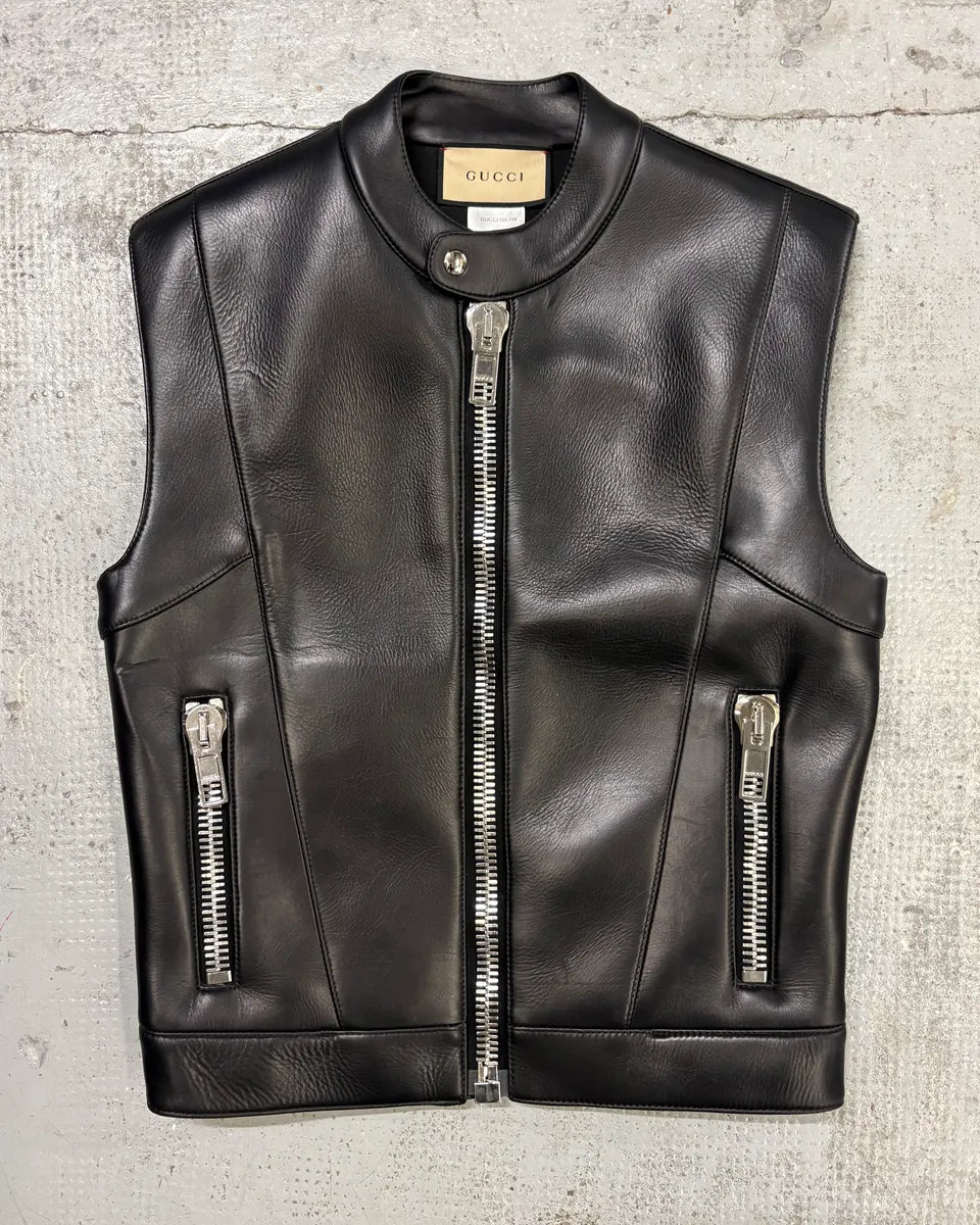 FW2023 Gucci Black Leather Multi Ultra-Zip Vest FUsvxVw 0