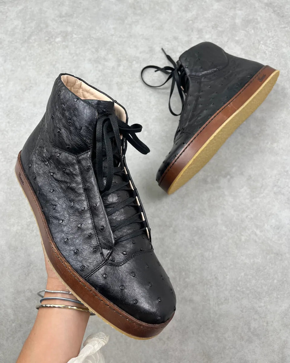 Gucci Black Leather Ostrich Effect High Sneakers FUcyCNE 0