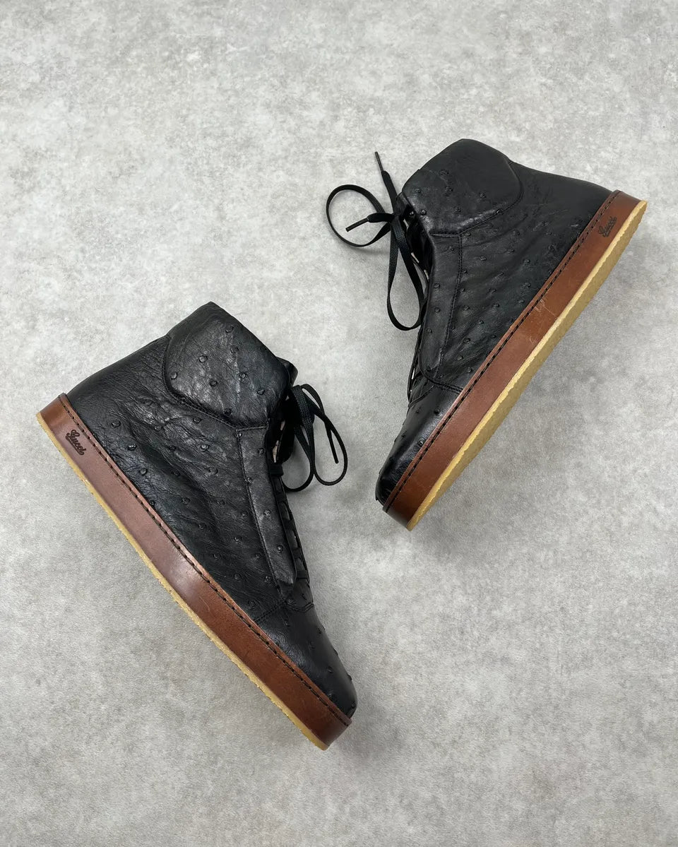 Gucci Black Leather Ostrich Effect High Sneakers FUcyCNE 1
