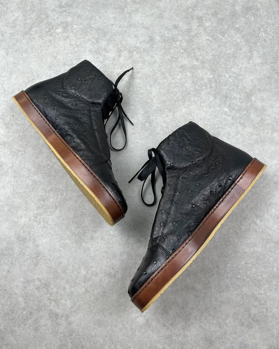 Gucci Black Leather Ostrich Effect High Sneakers FUcyCNE 2