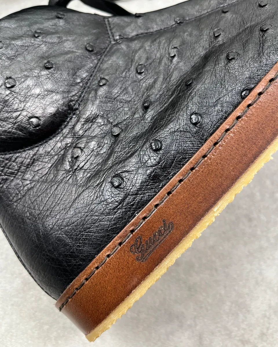 Gucci Black Leather Ostrich Effect High Sneakers FUcyCNE 5