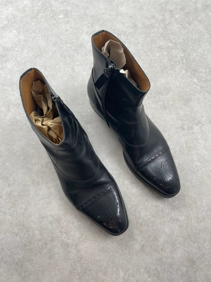 Gucci Black Leather Perforated Brogue Boots jgqeIQT 4