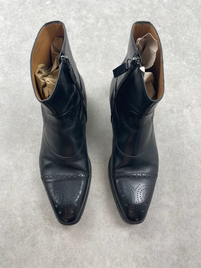 Gucci Black Leather Perforated Brogue Boots jgqeIQT 3