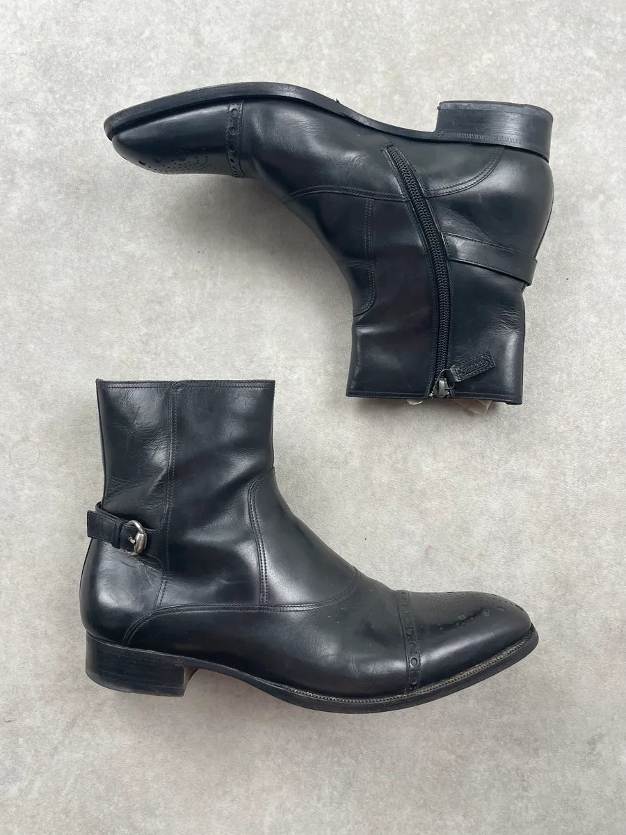 Gucci Black Leather Perforated Brogue Boots jgqeIQT 1