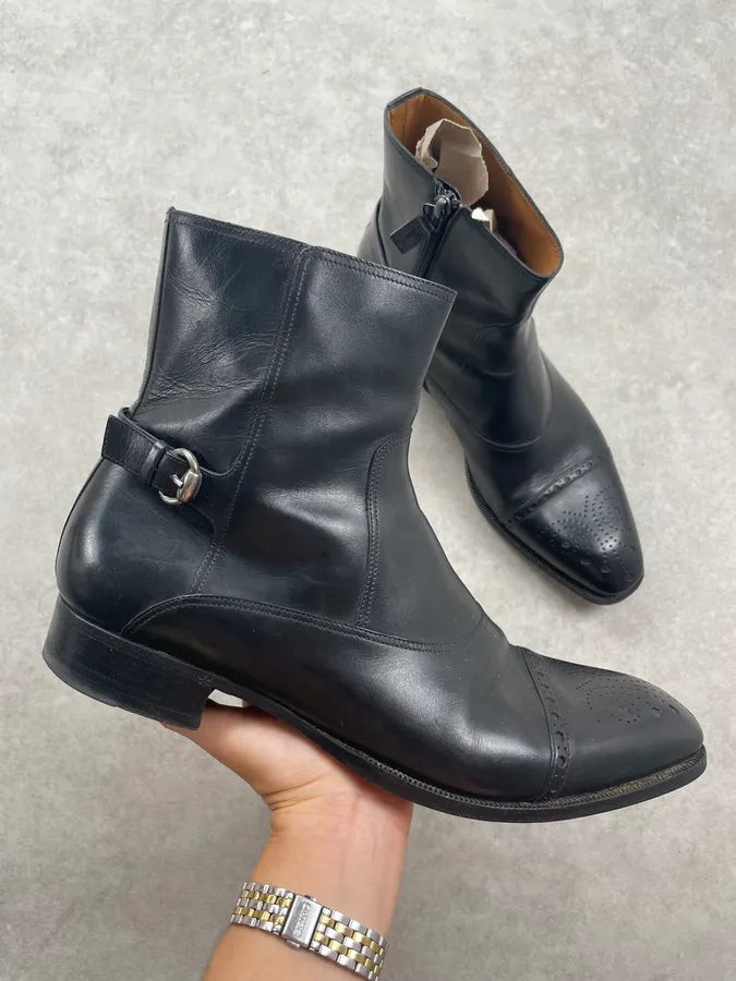 Gucci Black Leather Perforated Brogue Boots jgqeIQT 0