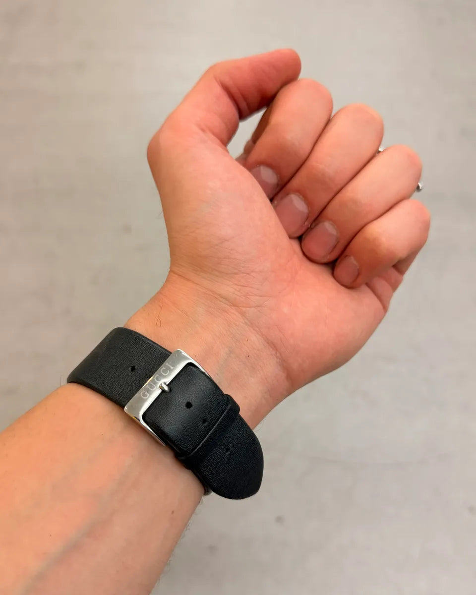 Gucci Black Leather Rectangle Dial Watch AHGLhUL 1