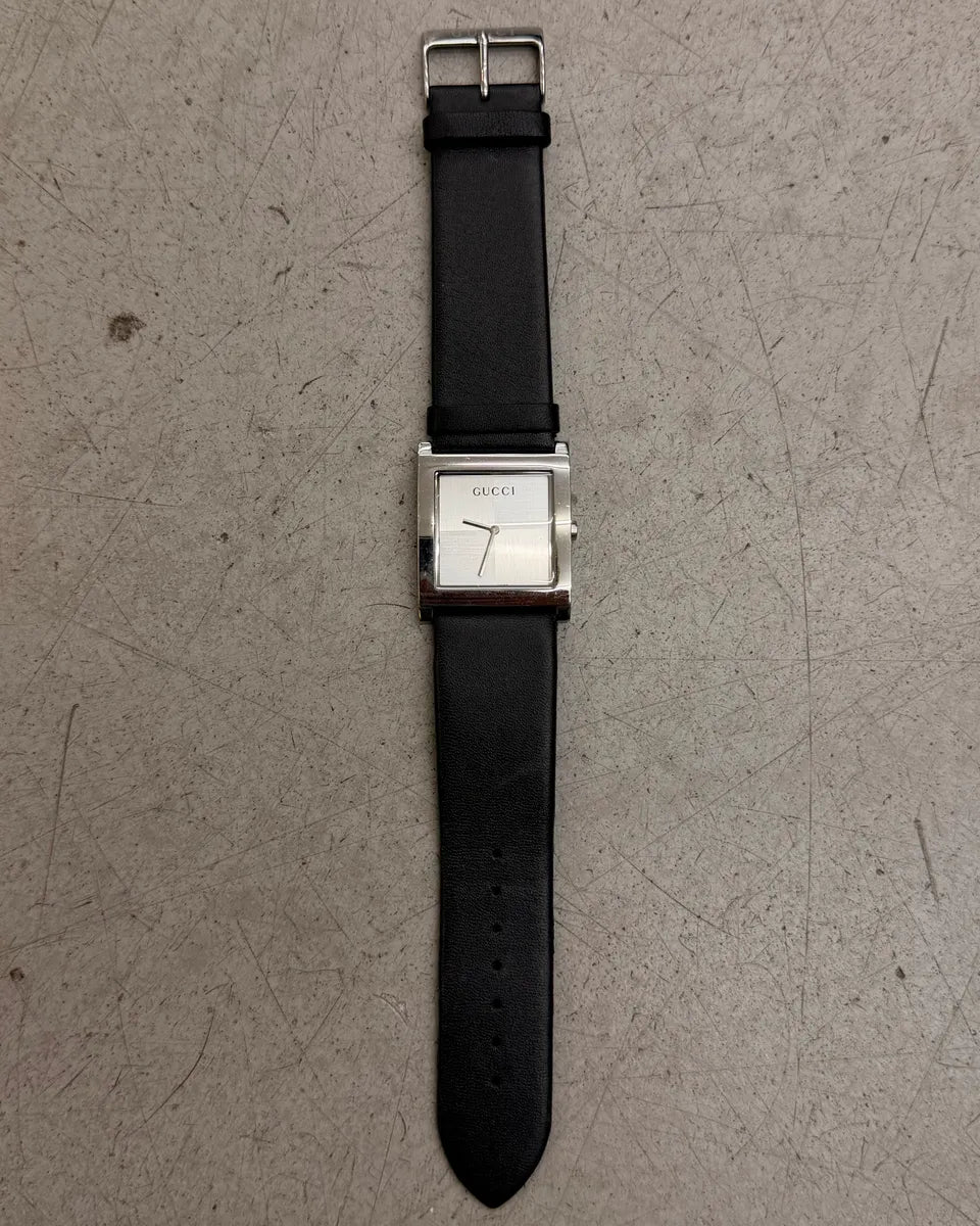 Gucci Black Leather Rectangle Dial Watch AHGLhUL 3