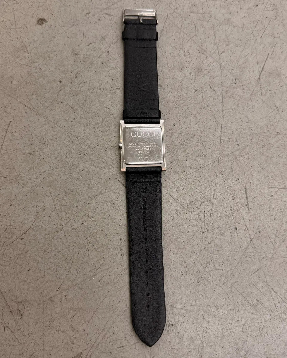 Gucci Black Leather Rectangle Dial Watch AHGLhUL 4