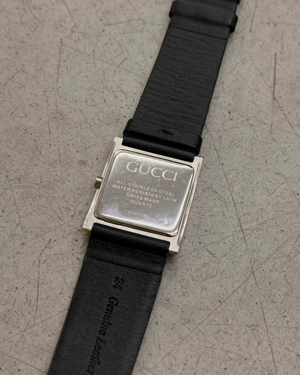 Gucci Black Leather Rectangle Dial Watch AHGLhUL 5