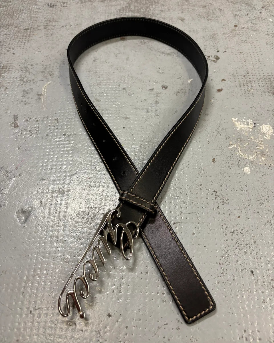 Gucci Black Leather Script Logo Belt fEyUNio 4