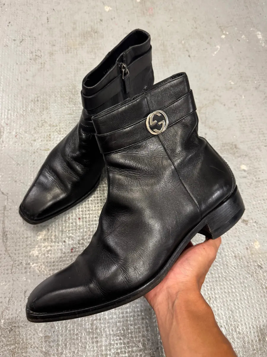 Gucci Black Leather Signature Ankle Boots PgFrYte 0