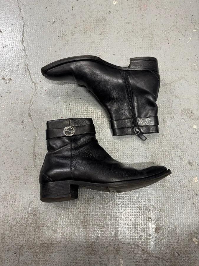 Gucci Black Leather Signature Ankle Boots PgFrYte 1