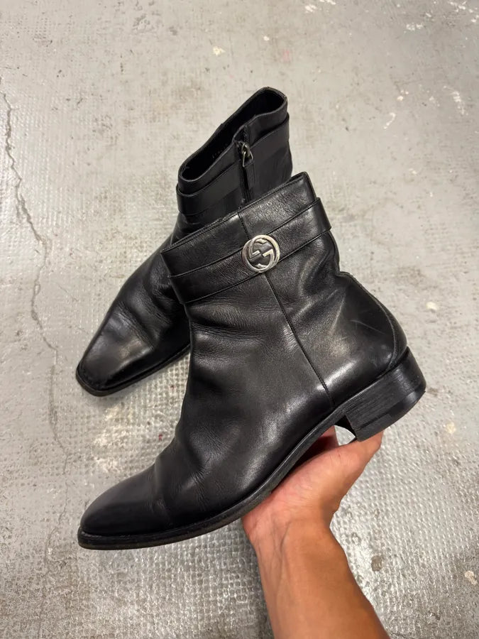 Gucci Black Leather Signature Ankle Boots PgFrYte 2