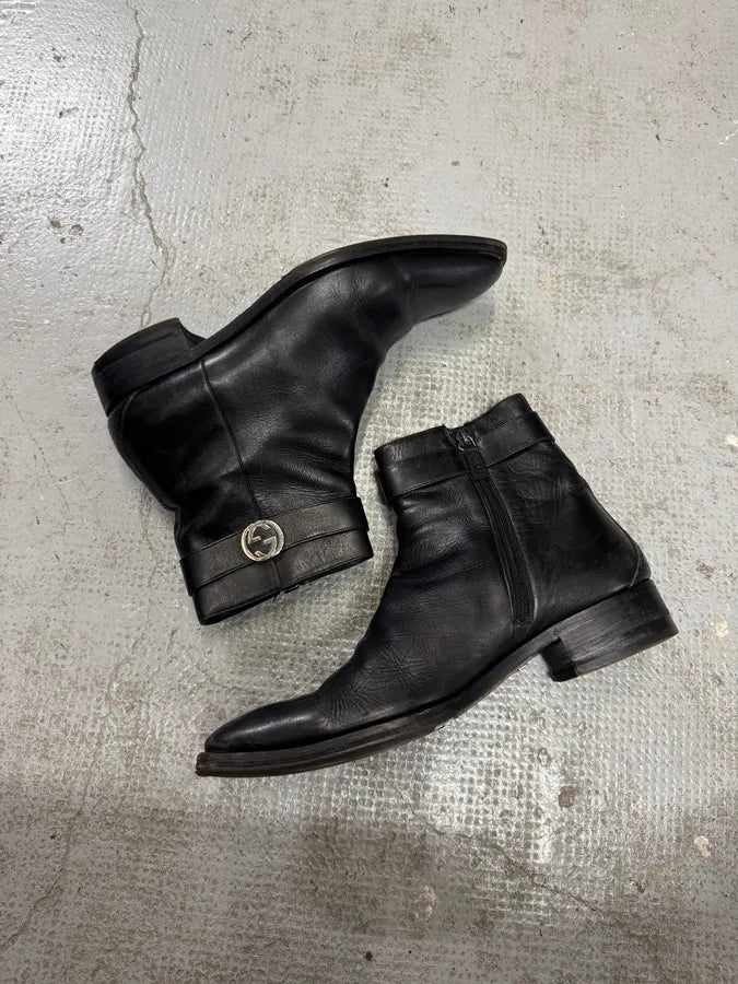 Gucci Black Leather Signature Ankle Boots PgFrYte 6
