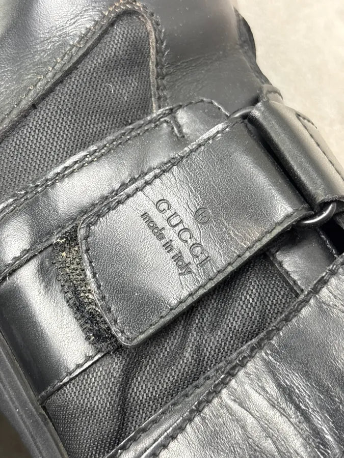 Gucci Black Leather Velcro Strap Sneakers XeogmEy 8