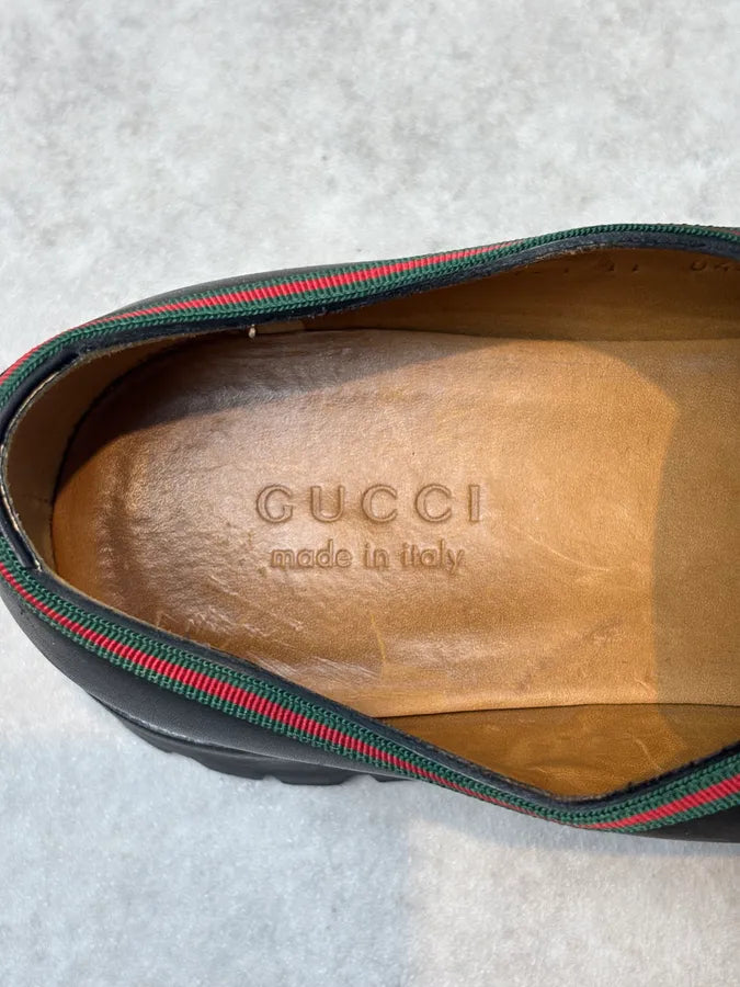 Gucci Black Leather Web Derby Shoes IbCvnow 11