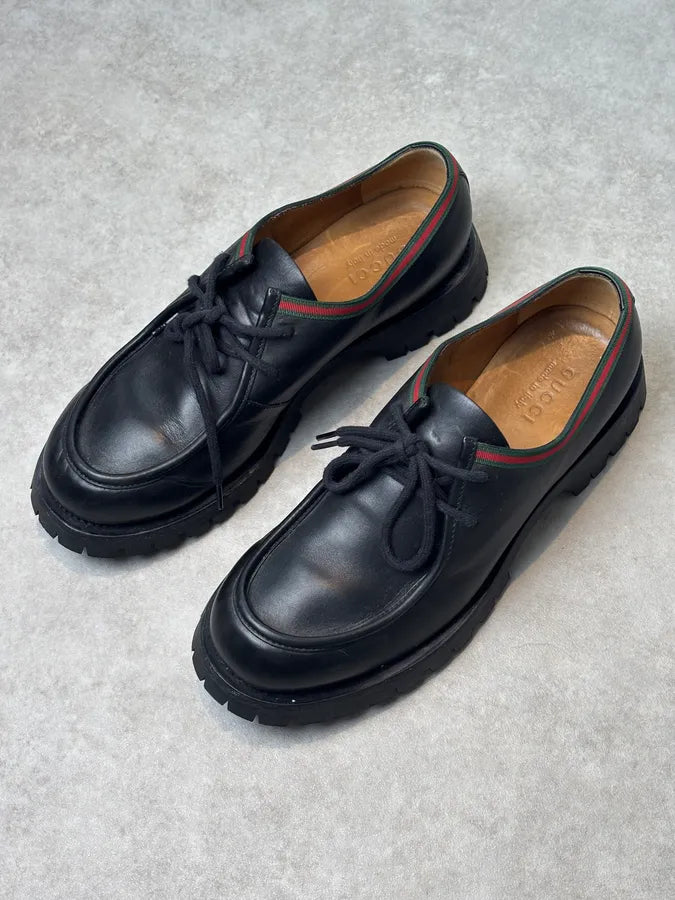 Gucci Black Leather Web Derby Shoes IbCvnow 4