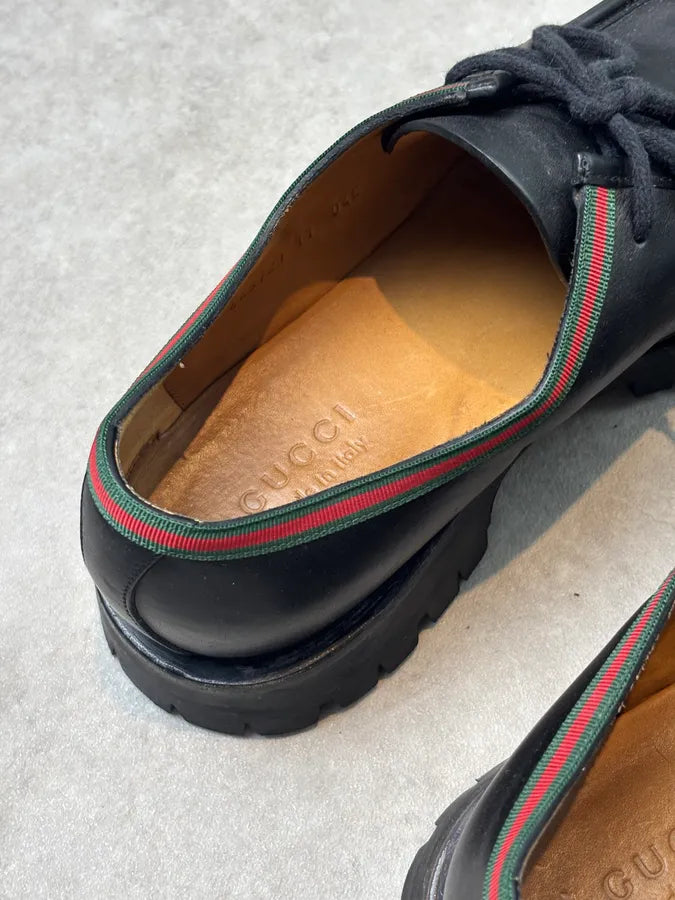 Gucci Black Leather Web Derby Shoes IbCvnow 8