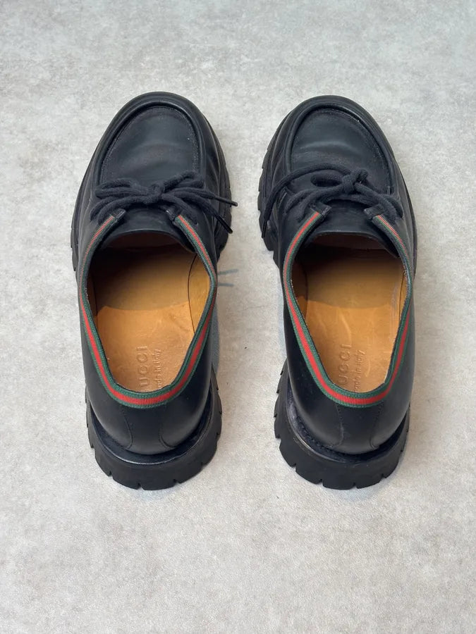 Gucci Black Leather Web Derby Shoes IbCvnow 5