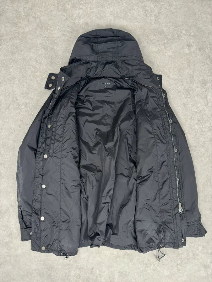 AW2013 Gucci Black Long Windbreaker Hooded Jacket zwryTrB 6