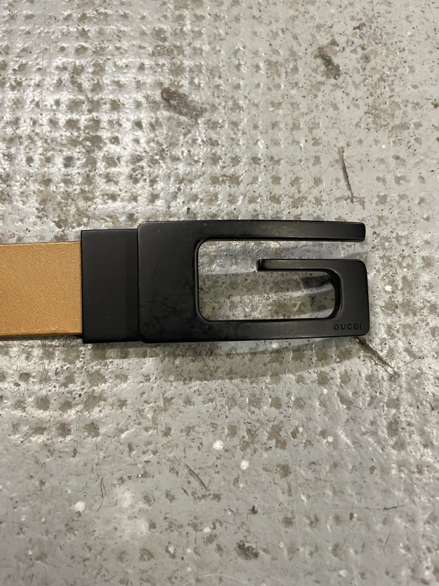 Gucci Black Metal G Beige Leather Belt FSpiERu 5