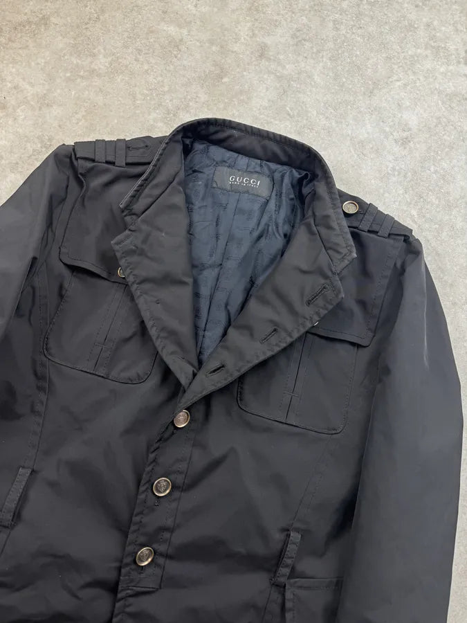 FW2008 Gucci Black Nylon Officer Jacket by Frida Giannini BWTaTjX 6