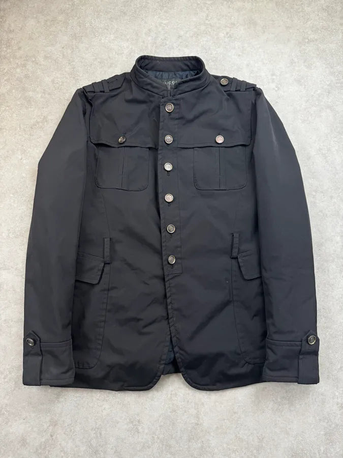FW2008 Gucci Black Nylon Officer Jacket by Frida Giannini BWTaTjX 0