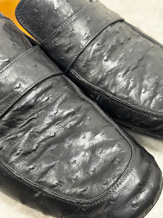2000s Gucci Black Ostrich Waxed Leather Loafers  muMgTGU 4